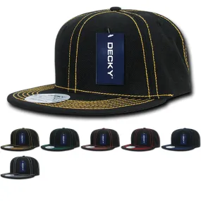 Decky 358 Contrast Stitch Snapback Hat, 6 Panel Contra-Stitch Flat Bill Cap