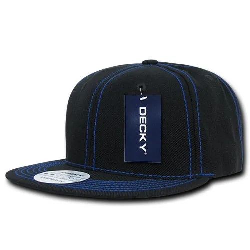 Decky 358 Contrast Stitch Snapback Hat, 6 Panel Contra-Stitch Flat Bill Cap