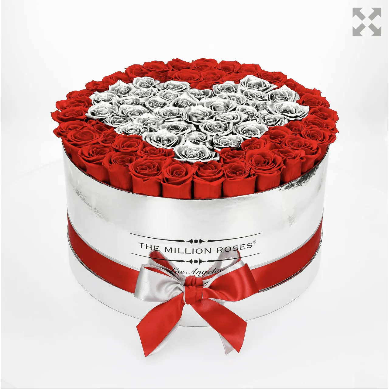 Deluxe Mirror Silver Box | Red & Silver Roses | Heart