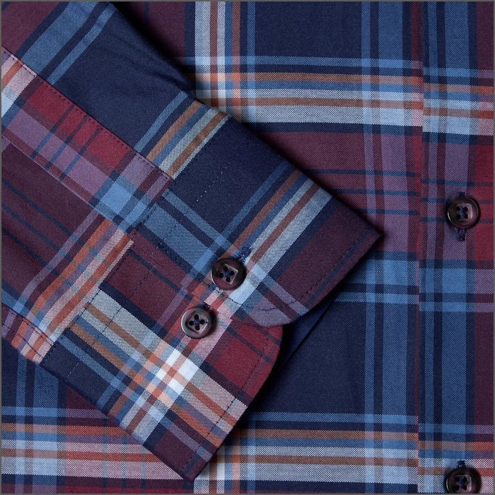 Drifter Ivano Wine Navy & Blue Check Shirt^