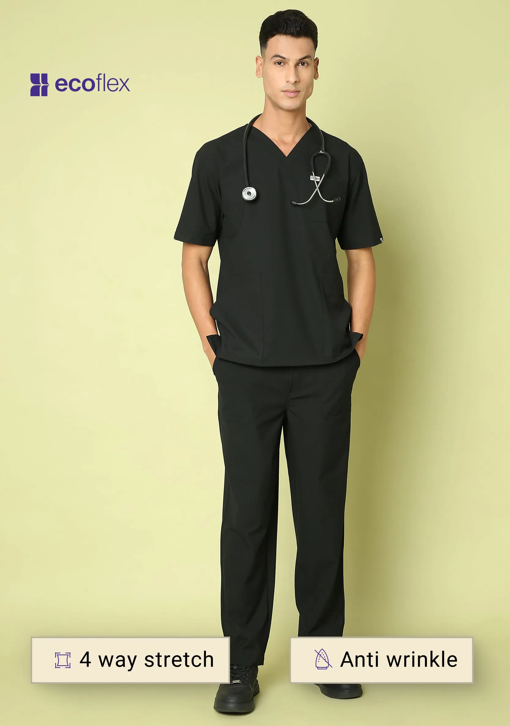 Ecoflex Men's V-Neck (Black) Scrub