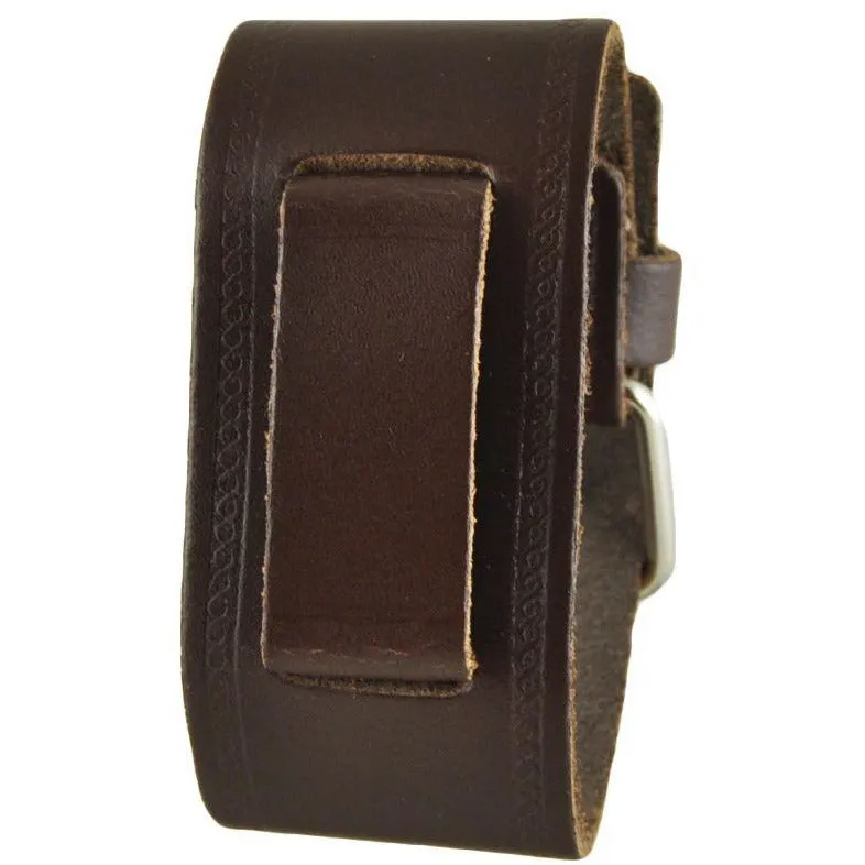 Embossed Dark Brown Leather Cuff