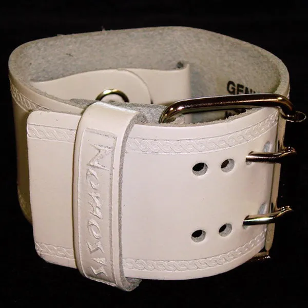 Embossed White Leather Ladies Cuff