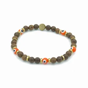 Evil Eye Glass And Wood Stretch Bracelet