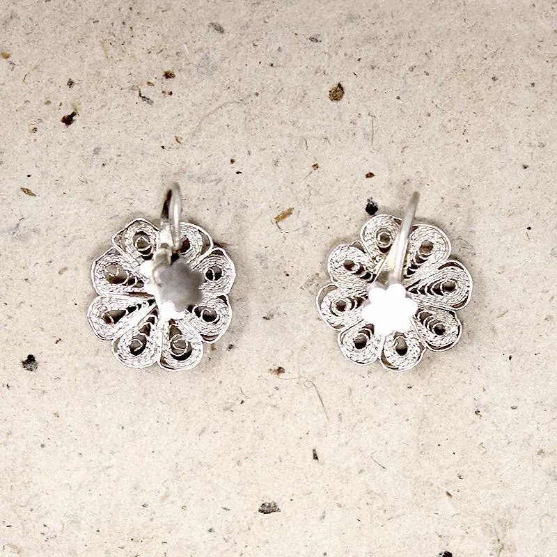 Fanciful Silver Filigree Flower Earrings