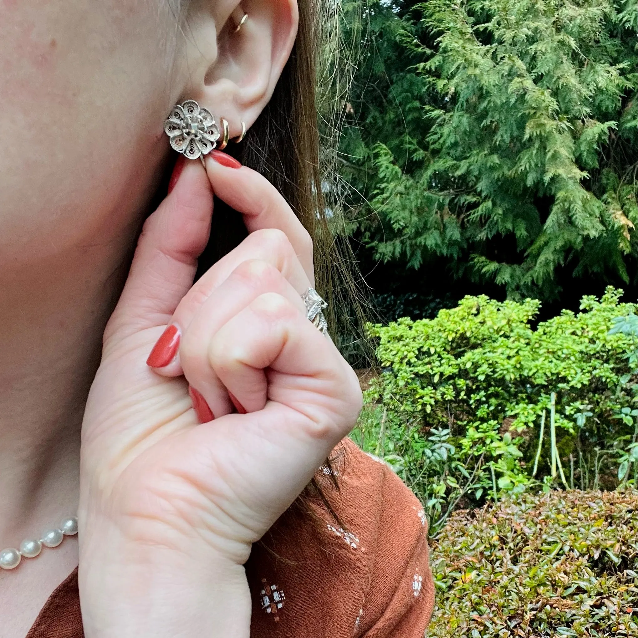 Fanciful Silver Filigree Flower Earrings