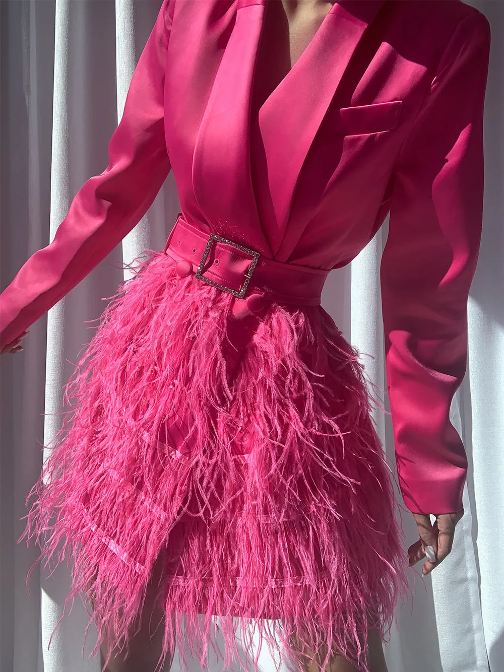 FIFTH AVE Feathers Dress in Fuchsia