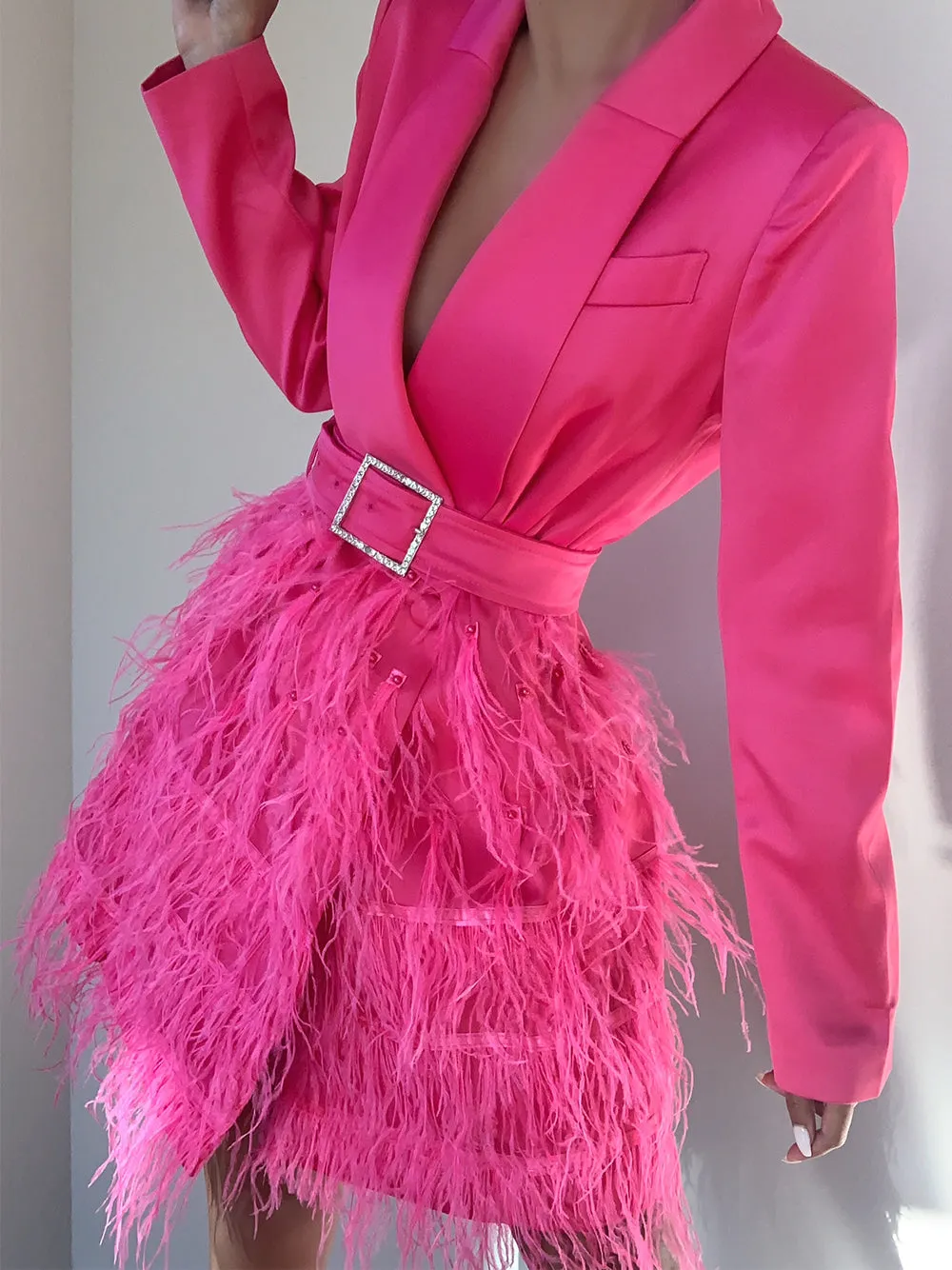 FIFTH AVE Feathers Dress in Fuchsia