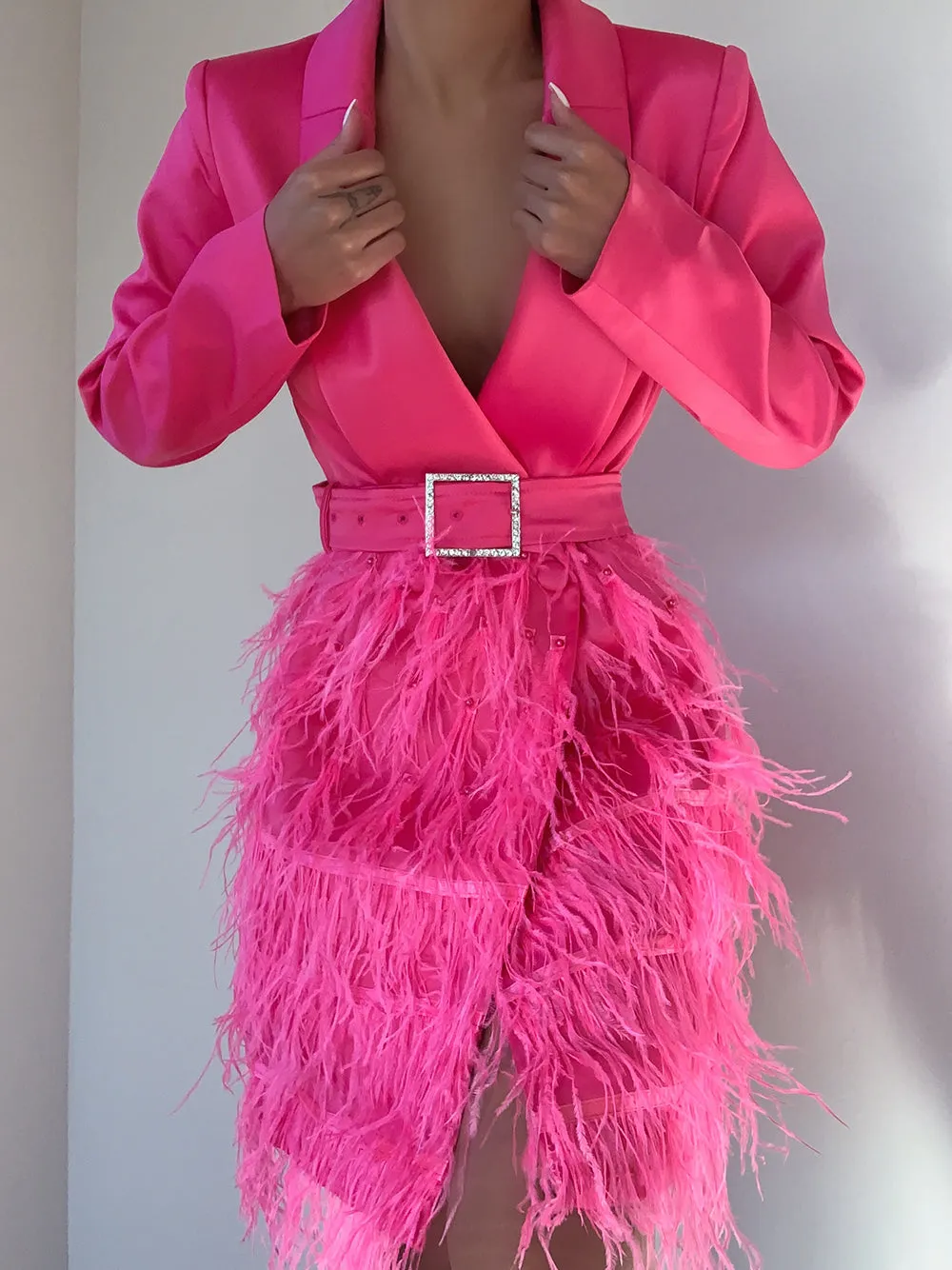 FIFTH AVE Feathers Dress in Fuchsia