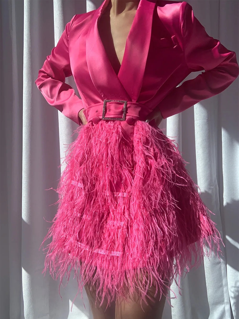 FIFTH AVE Feathers Dress in Fuchsia