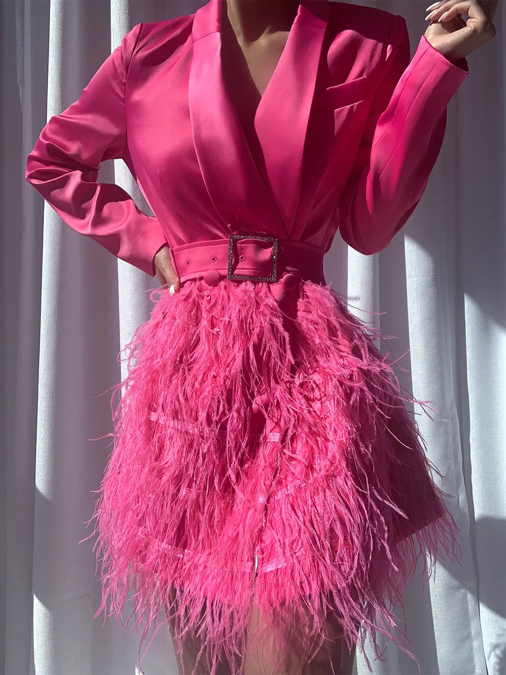 FIFTH AVE Feathers Dress in Fuchsia