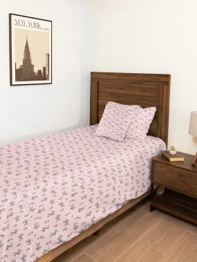 Flower Print Single Bedsheet With Pillow Cover