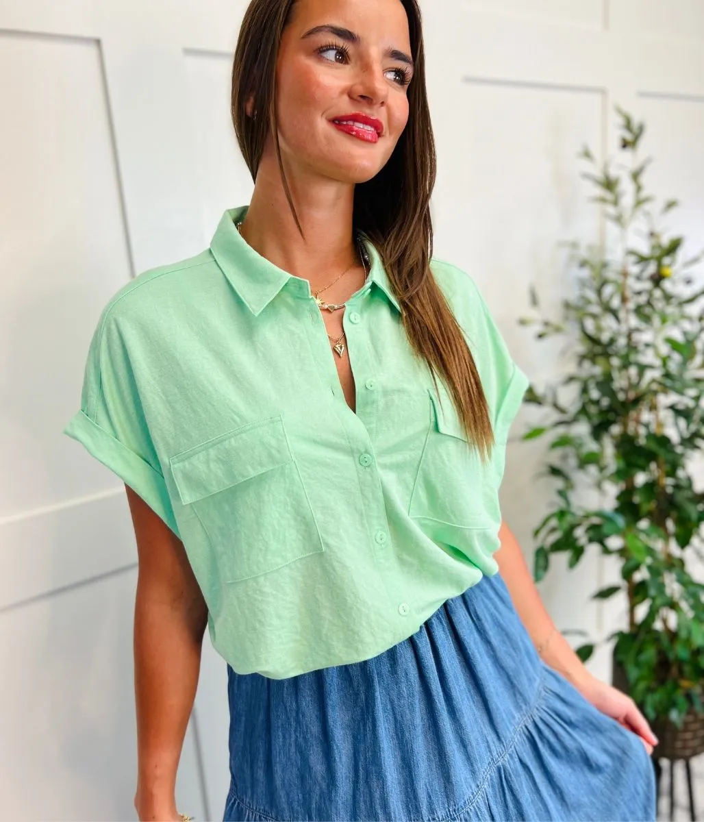 Green Jersey Collared Shirt