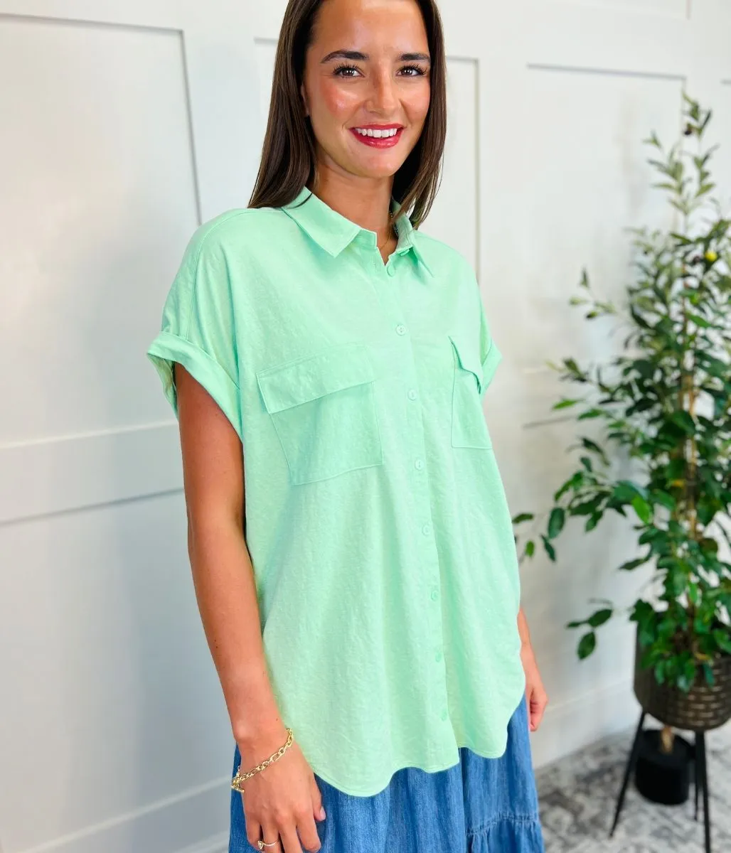 Green Jersey Collared Shirt