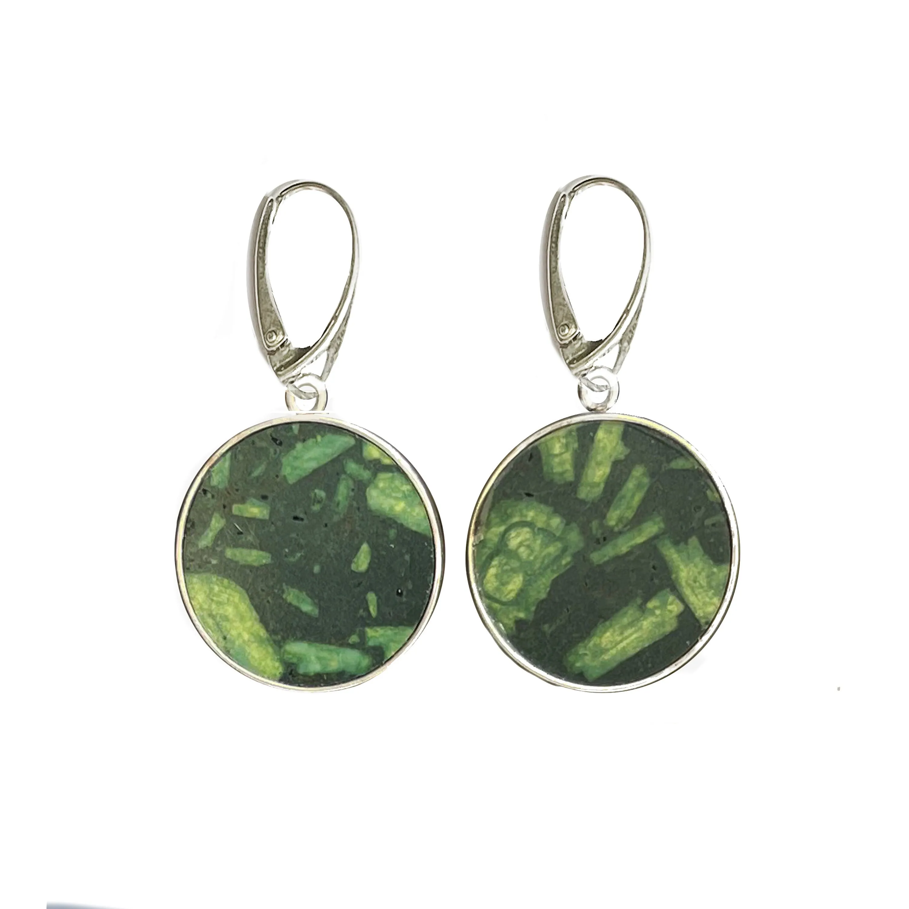 Green "Serpentino" Greek Marble and Sterling Silver Earrings