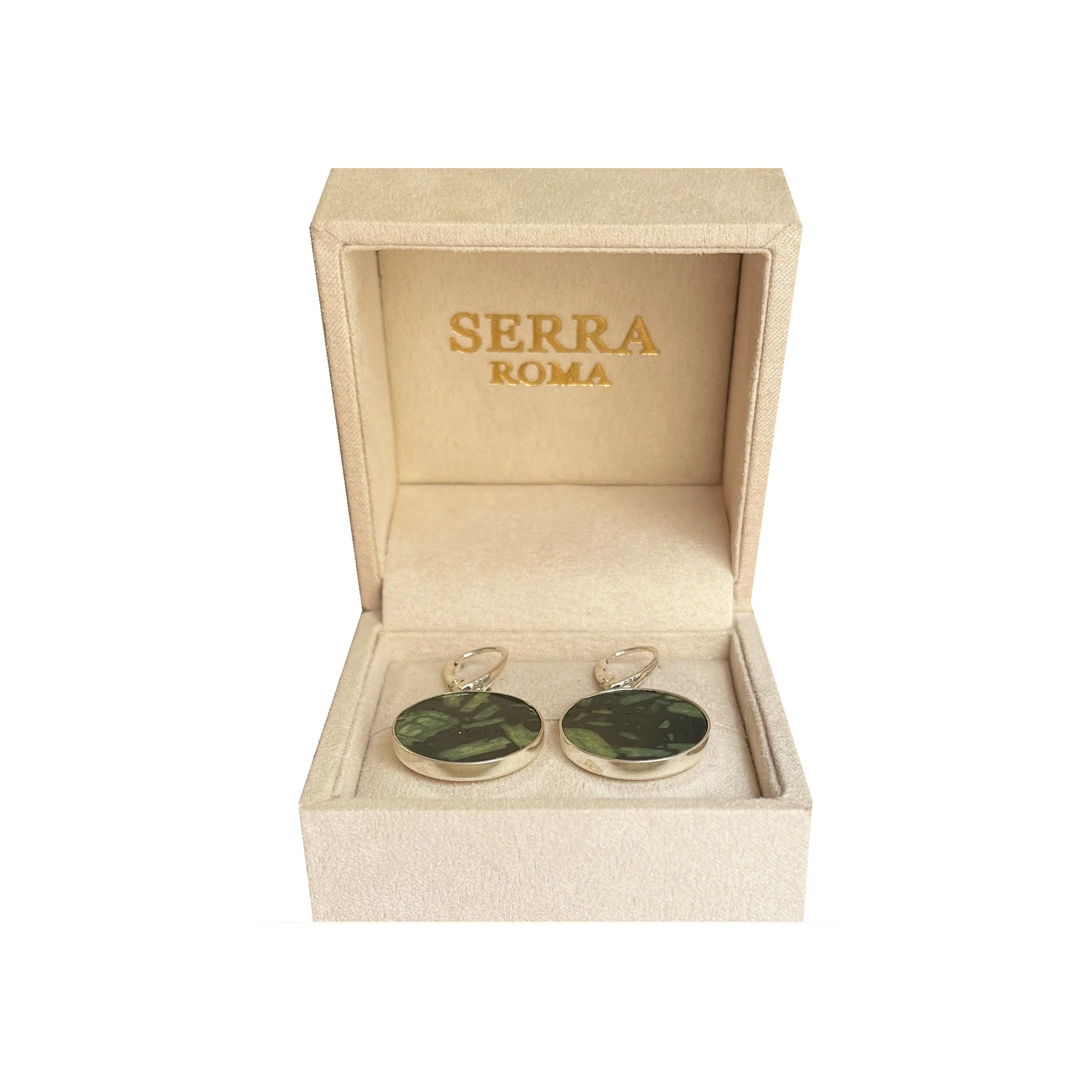 Green "Serpentino" Greek Marble and Sterling Silver Earrings