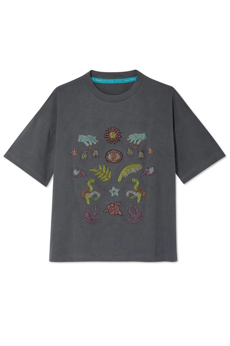 Grey Mystical Beaded T-Shirt