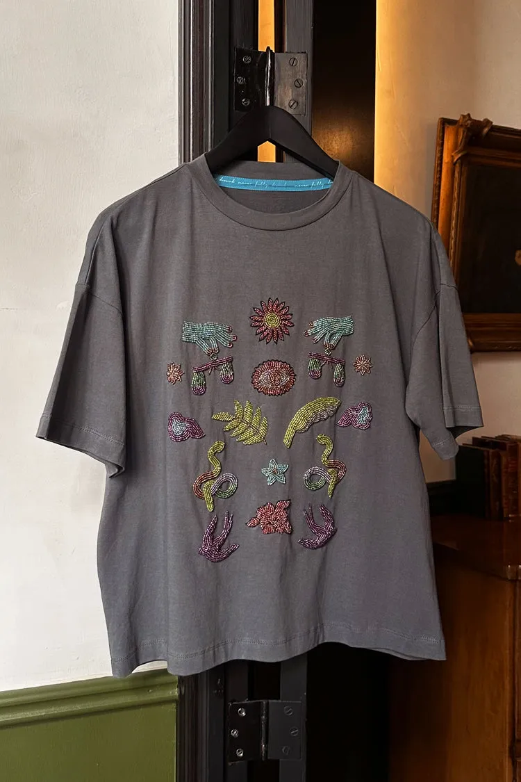 Grey Mystical Beaded T-Shirt