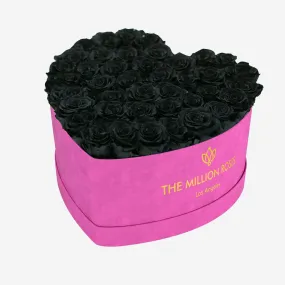 Heart Hot Pink Suede Box | Black Roses