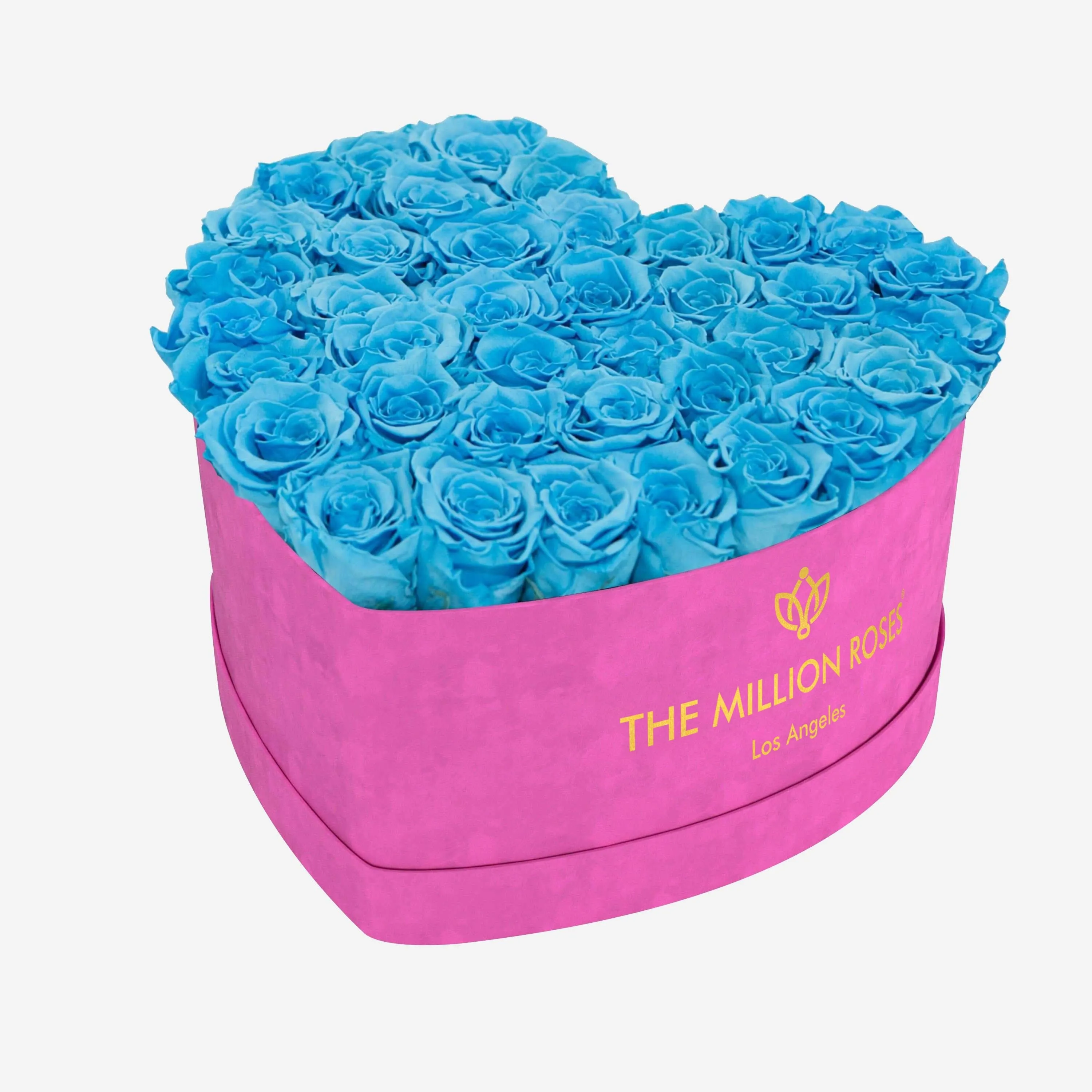 Heart Hot Pink Suede Box | Light Blue Roses