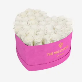 Heart Hot Pink Suede Box | White Roses