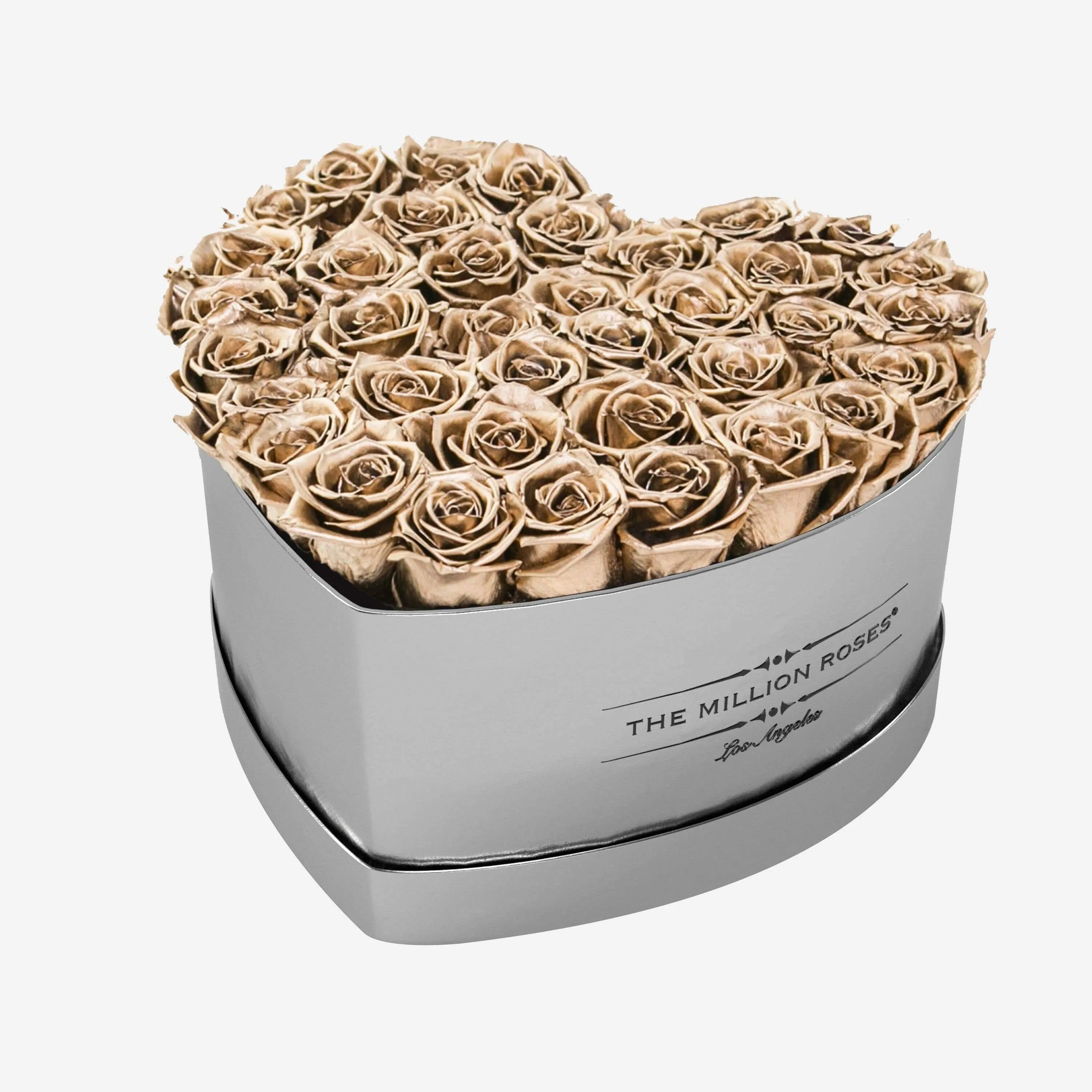 Heart Mirror Silver Box | Gold Roses