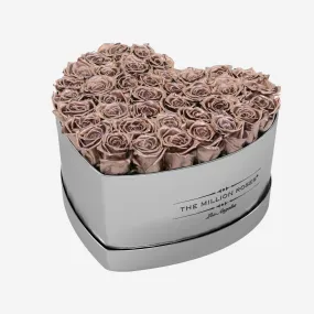 Heart Mirror Silver Box | Rose Gold Roses