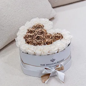 Heart White Box | White & Gold Roses