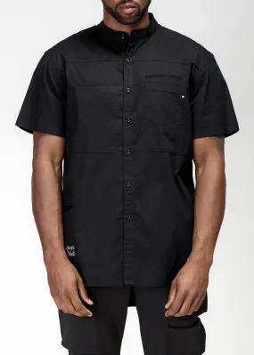 Konus Men's Band Collar Panel Shirt in Black