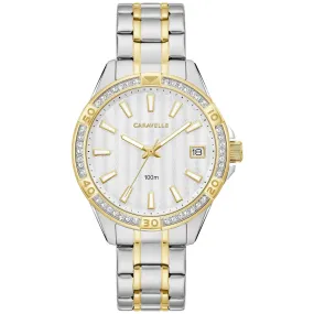 LADIES TWO-TONE STEEL CARAVELLE AQUALUXX WATCH WITH CRYSTALS