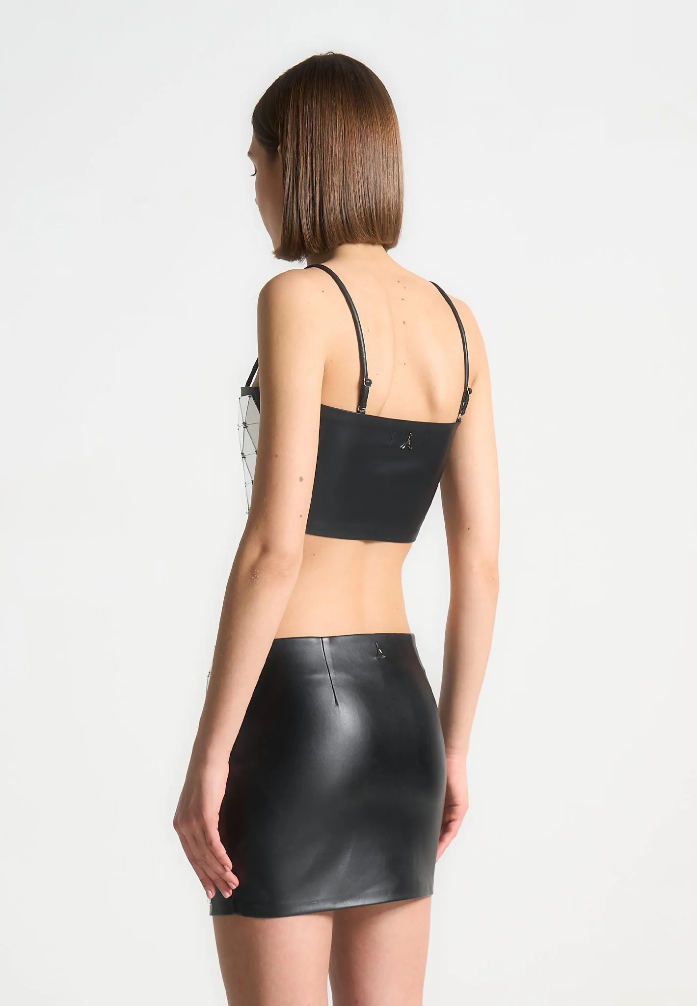 Leather Mirrored Bandeau Top - Silver/Black