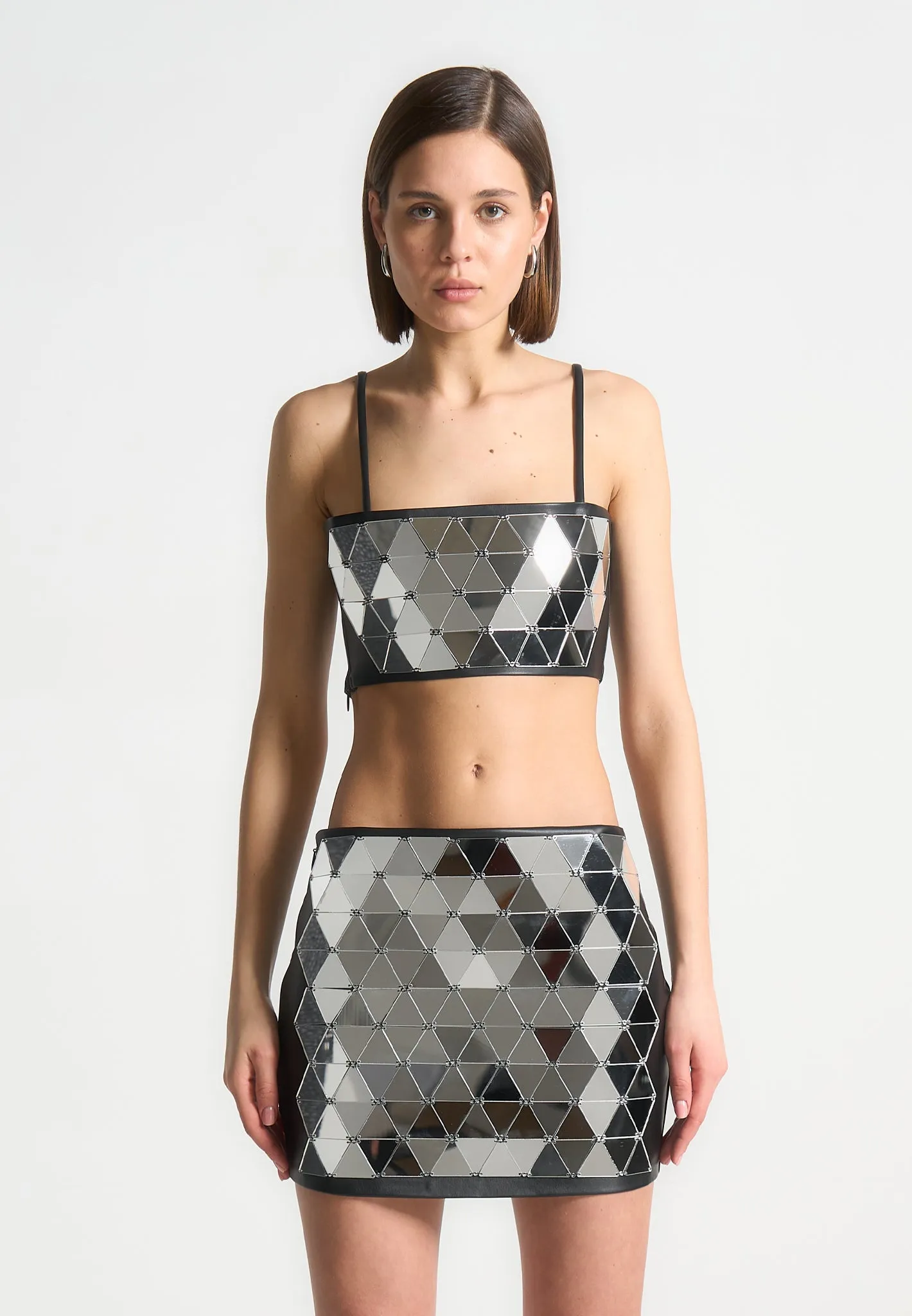 Leather Mirrored Bandeau Top - Silver/Black