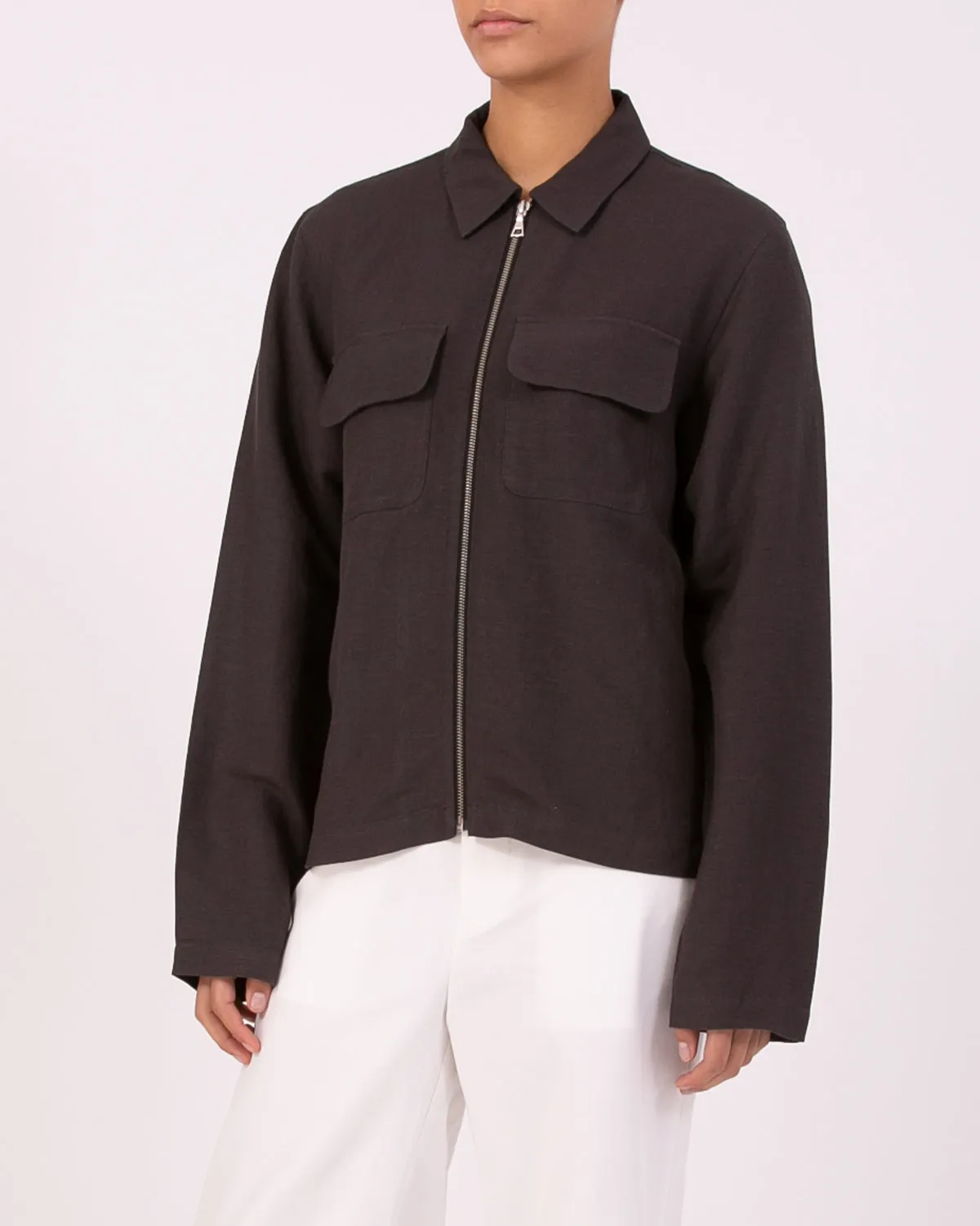 Linen Rayon Zip Blouson - Iron