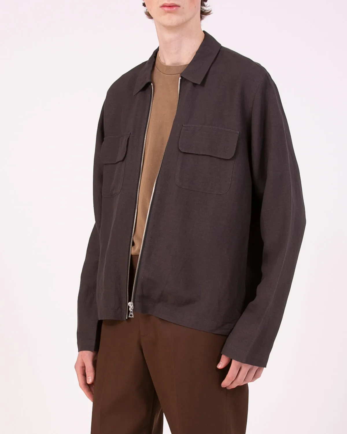 Linen Rayon Zip Blouson - Iron