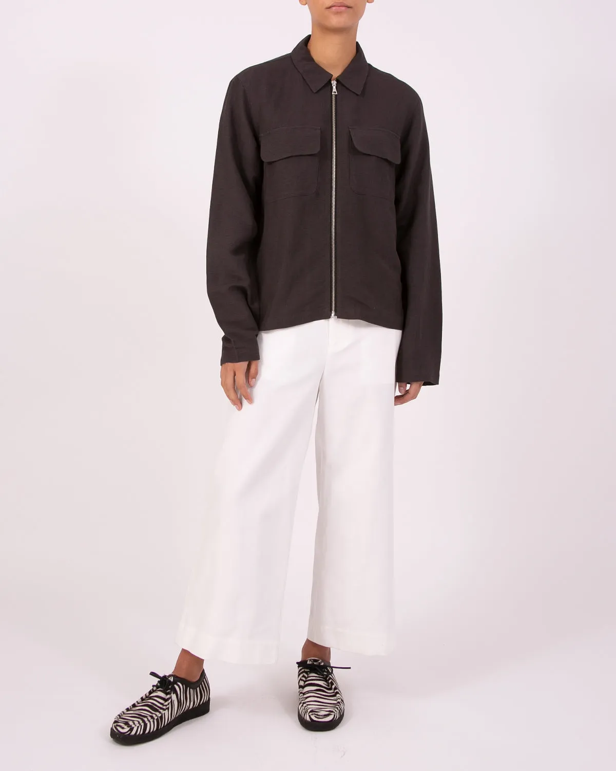 Linen Rayon Zip Blouson - Iron