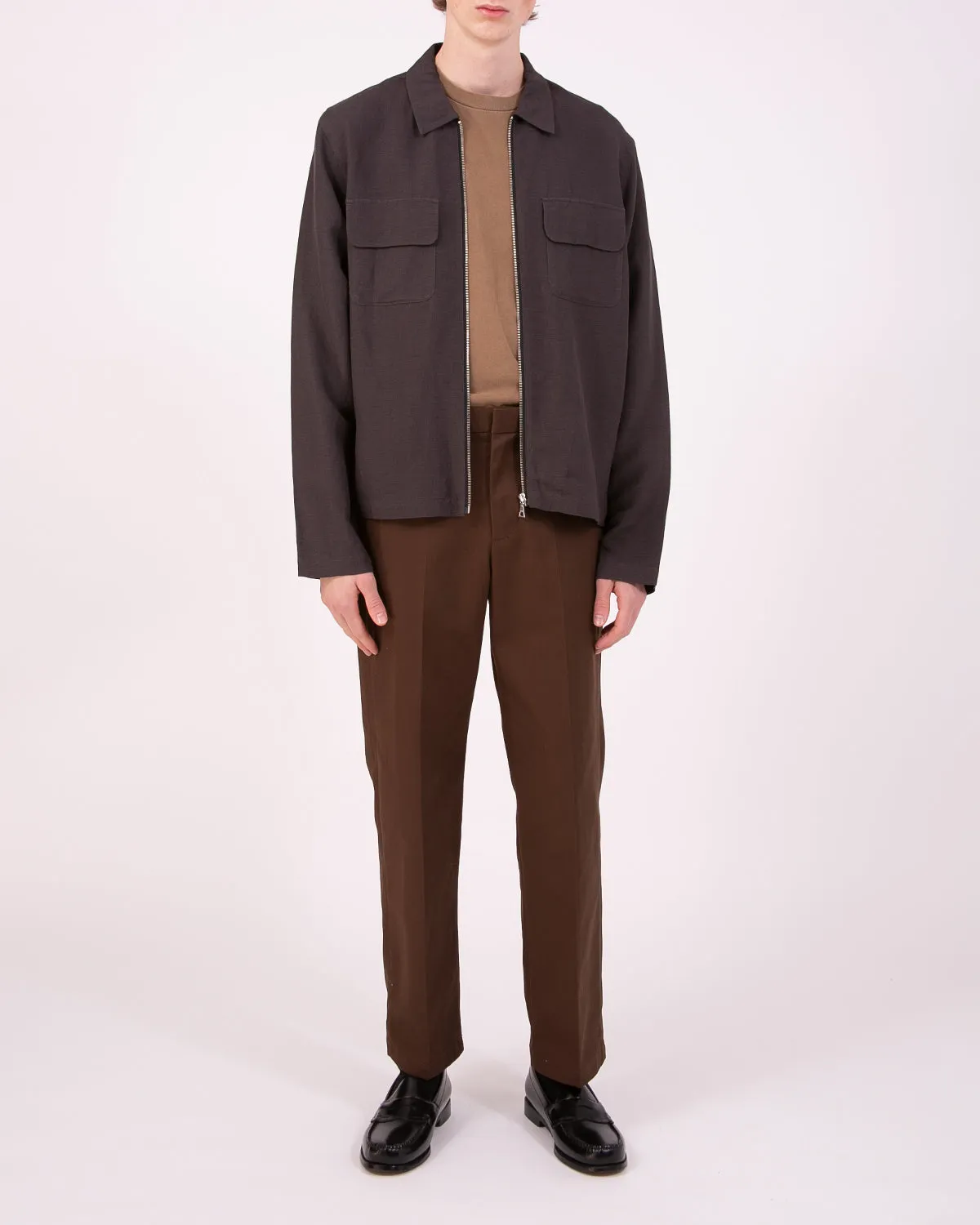 Linen Rayon Zip Blouson - Iron