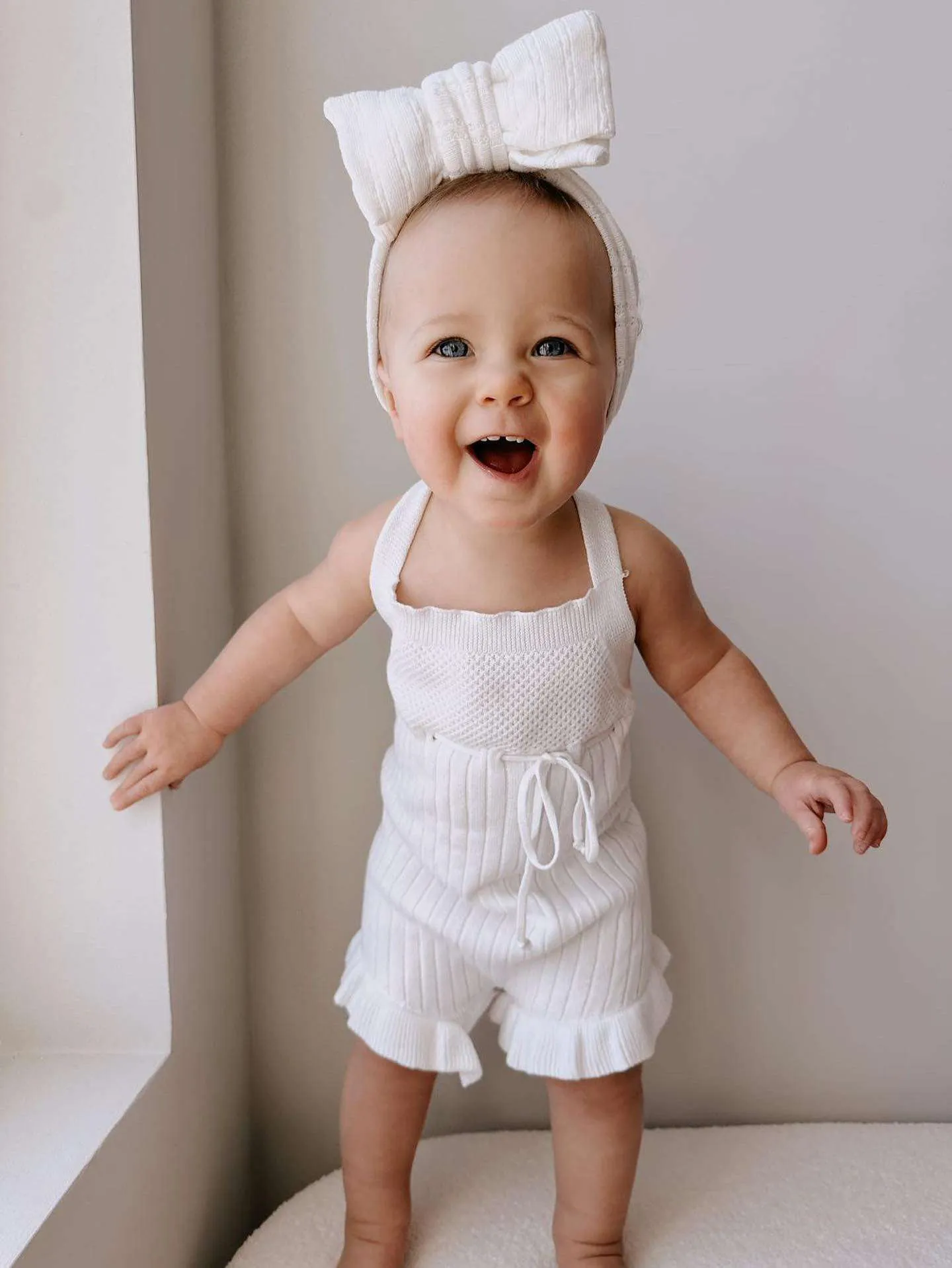 Luna   Luca Sleeveless Ruffle Romper | White