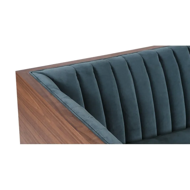 Lush Lounge 3 Seater Square Arm Sofa Velvet Fabric - Navy Blue