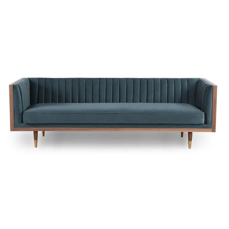 Lush Lounge 3 Seater Square Arm Sofa Velvet Fabric - Navy Blue