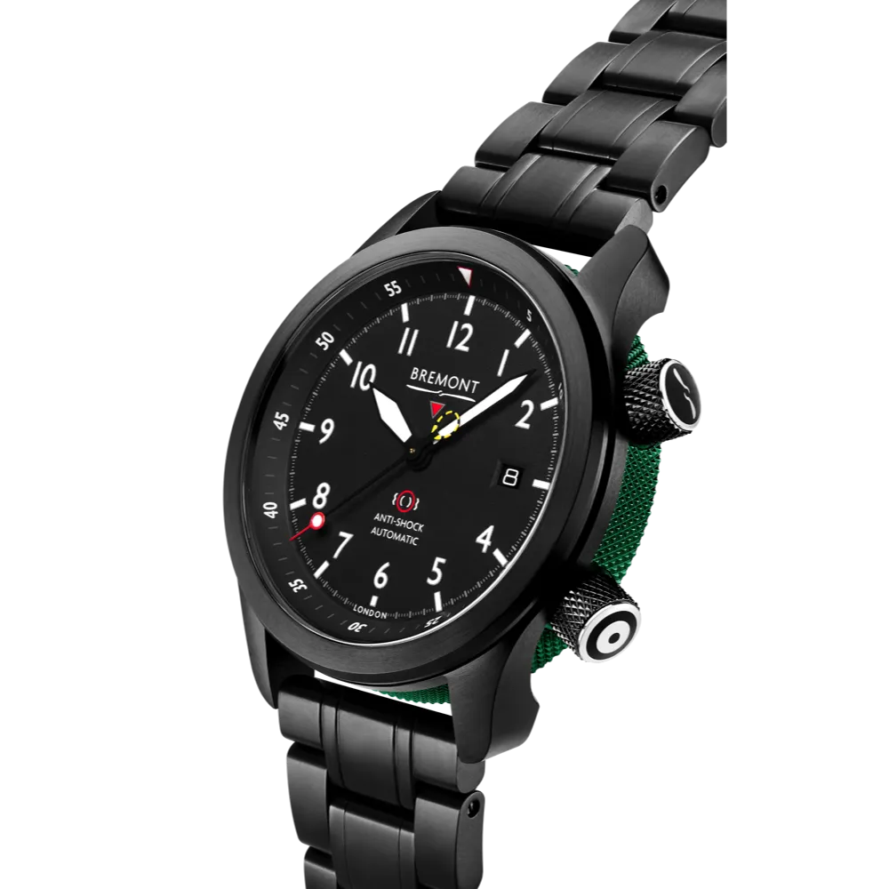 MBII Custom DLC, Black Dial with Green Barrel & Closed Case Back