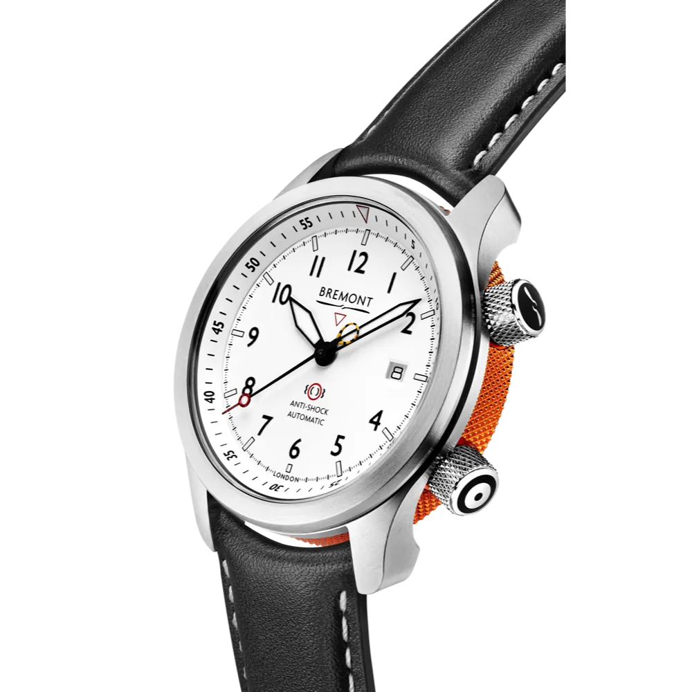 MBII Custom Stainless Steel, White Dial with Orange Barrel & Closed Case Back