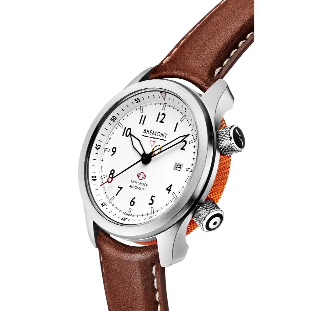 MBII Custom Stainless Steel, White Dial with Orange Barrel & Closed Case Back