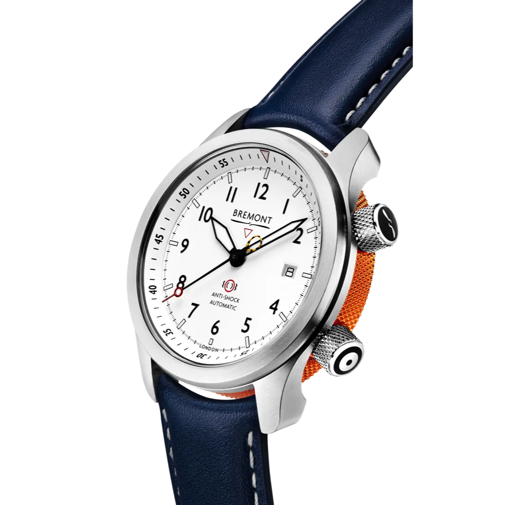 MBII Custom Stainless Steel, White Dial with Orange Barrel & Closed Case Back