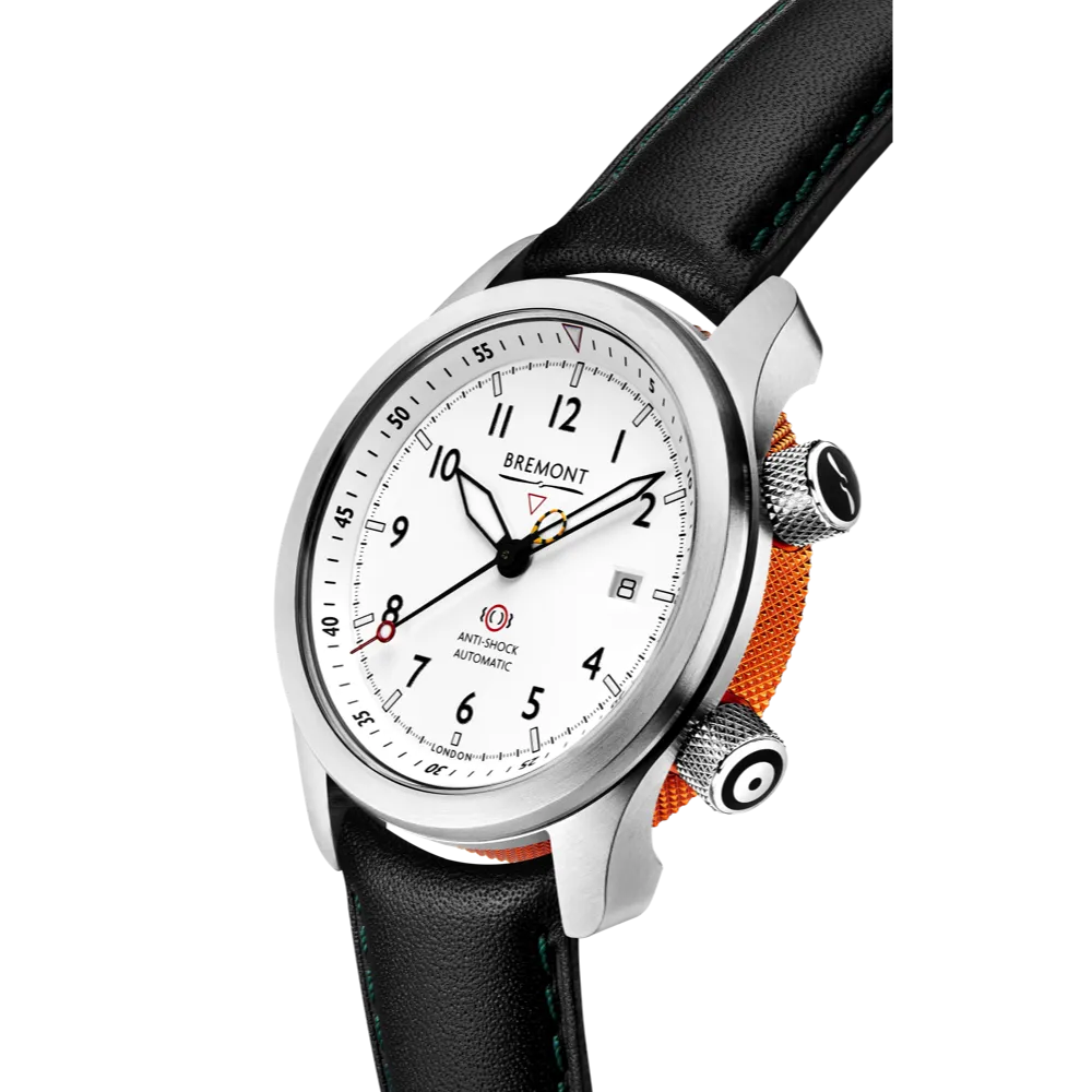 MBII Custom Stainless Steel, White Dial with Orange Barrel & Closed Case Back