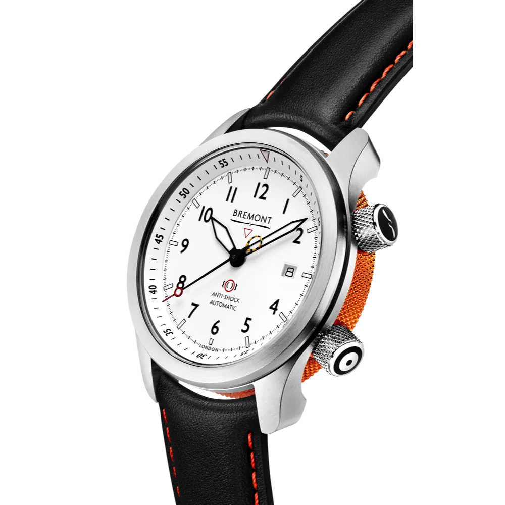 MBII Custom Stainless Steel, White Dial with Orange Barrel & Closed Case Back