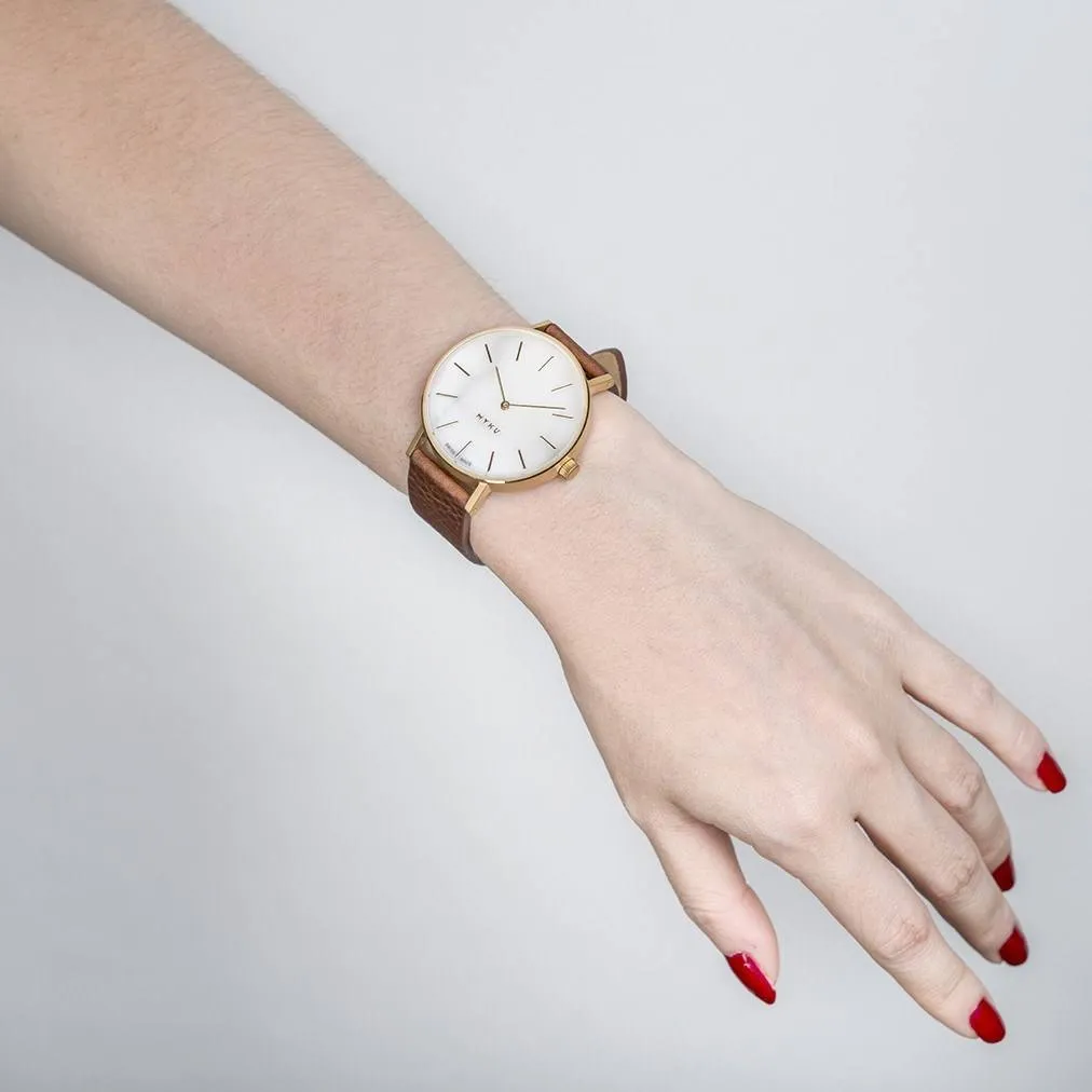 MYKU White Marble Gold 38mm Watch