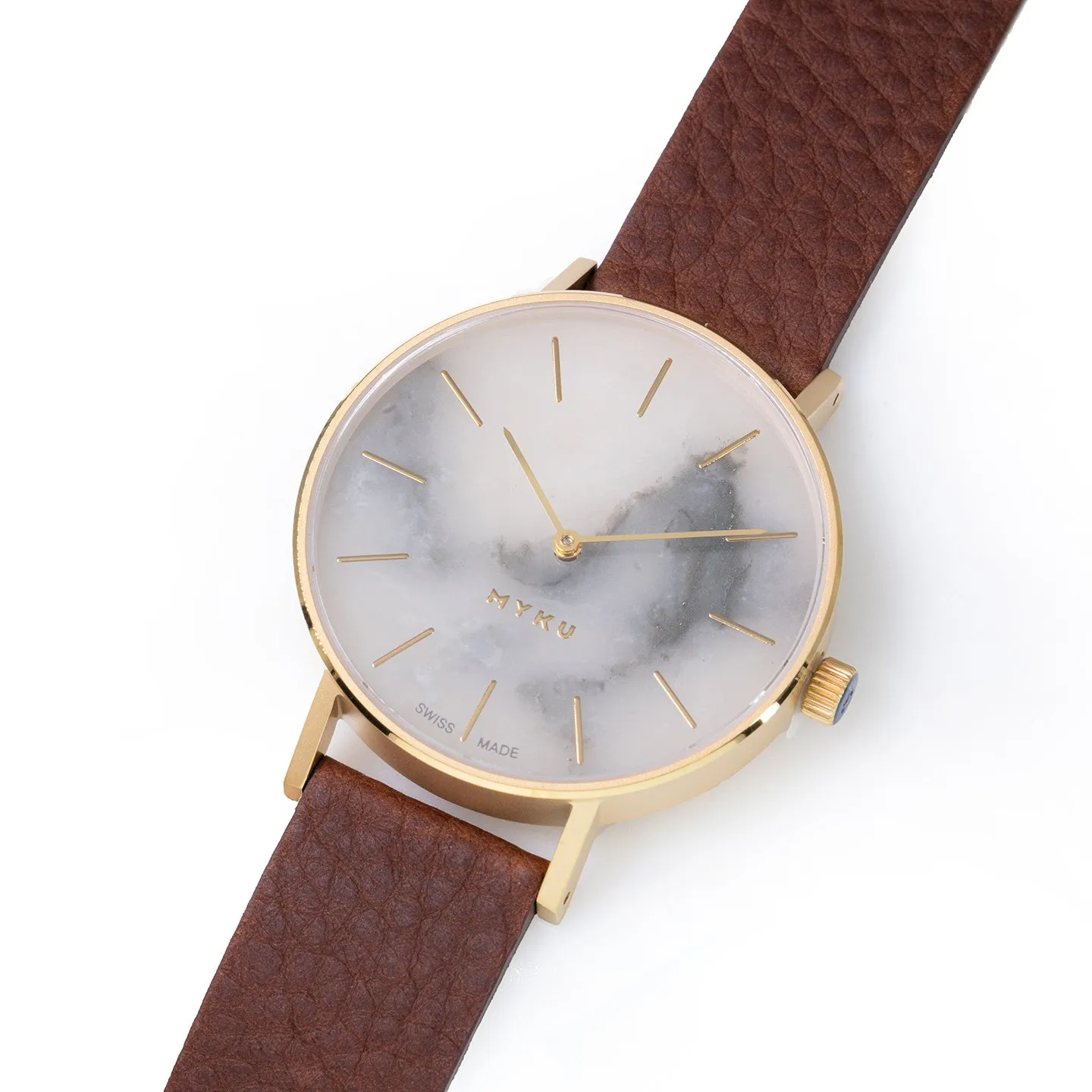 MYKU White Marble Gold 38mm Watch