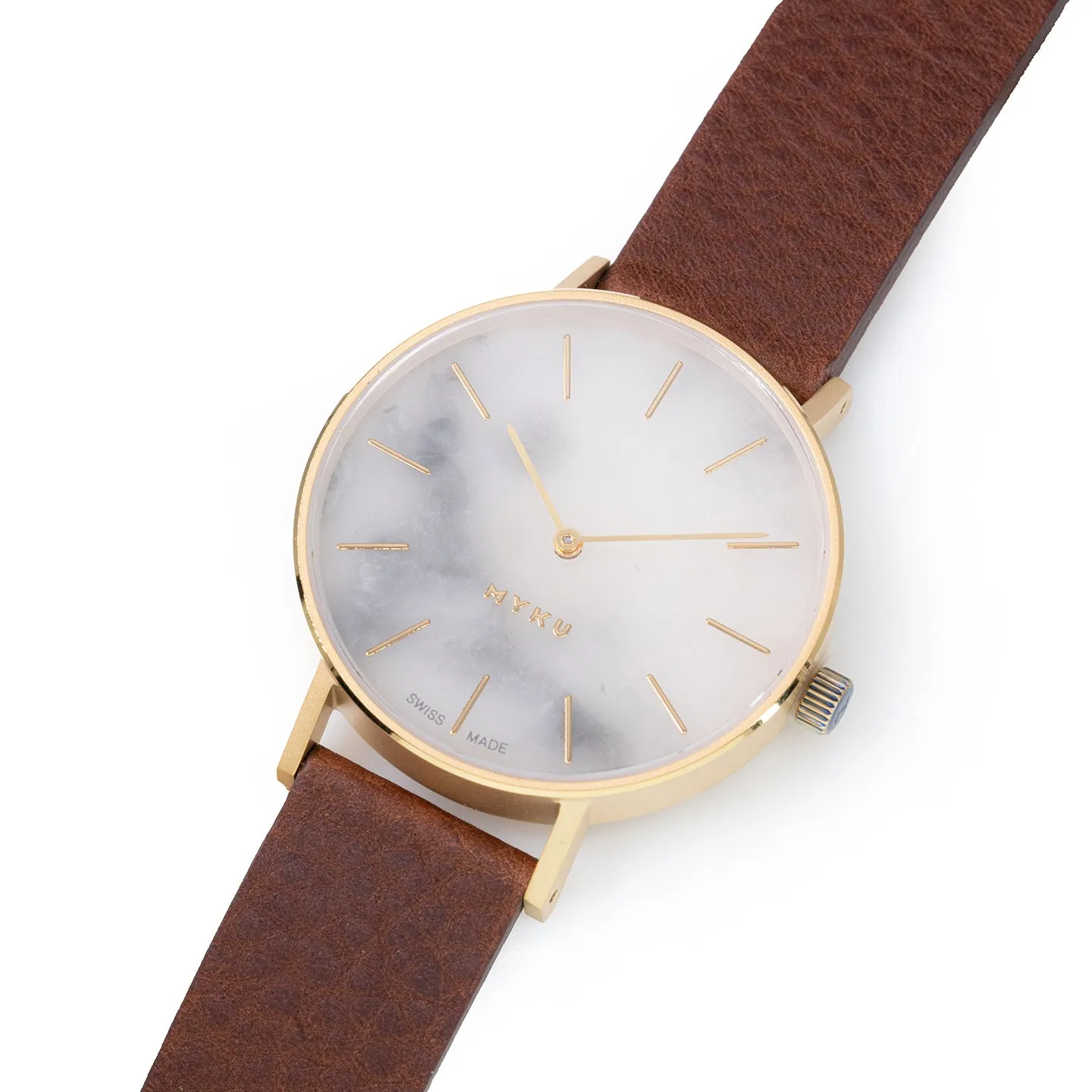 MYKU White Marble Gold 38mm Watch