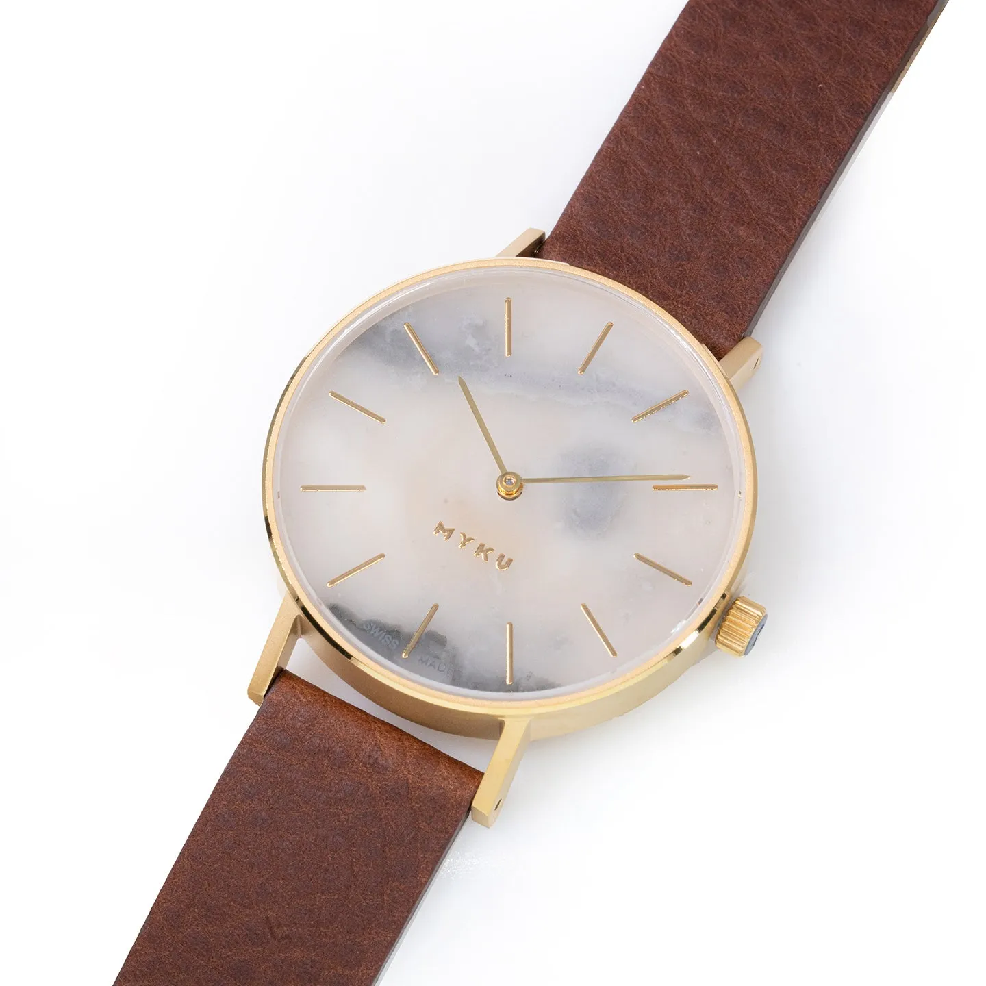 MYKU White Marble Gold 38mm Watch