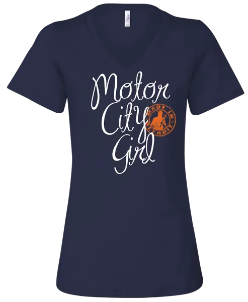 Navy Motor City Girl V-Neck